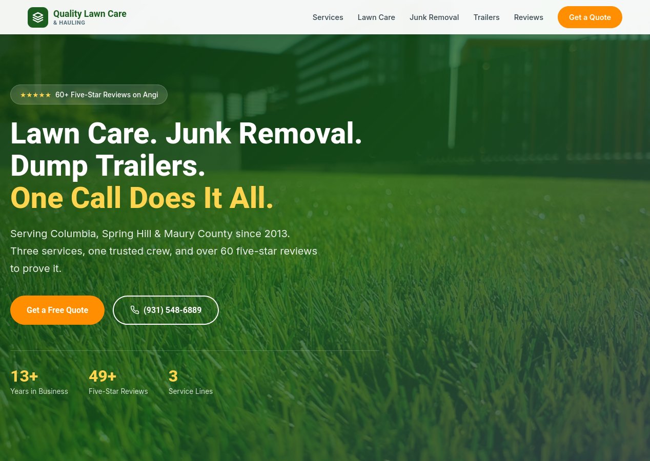 Quality Lawn Care website screenshot